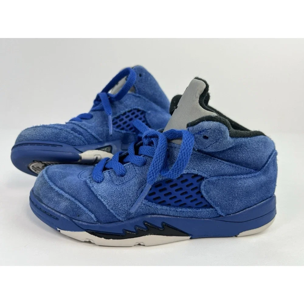 Nike Air Jordan Retro V 5 Size 9C Blue Suede Toddler Sneakers 440890-401